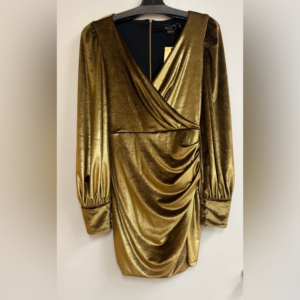 PatBO Metallic Mini Dress in Gold